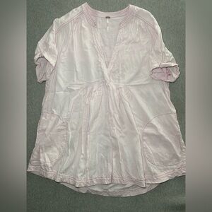 Free People Get Away With Me Tunic Top Womens Small Pink Linen Oversized